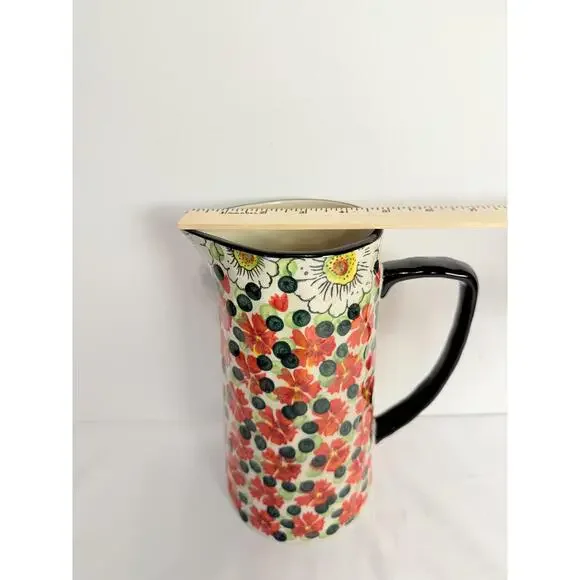 Floral Multi Colored Tall Ceramic Black Handle U Only Blueberry Pitcher - Picture 9 of 9